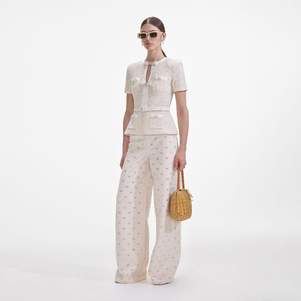 Self Portrait Cream Sequin Knit Top CLOTHING