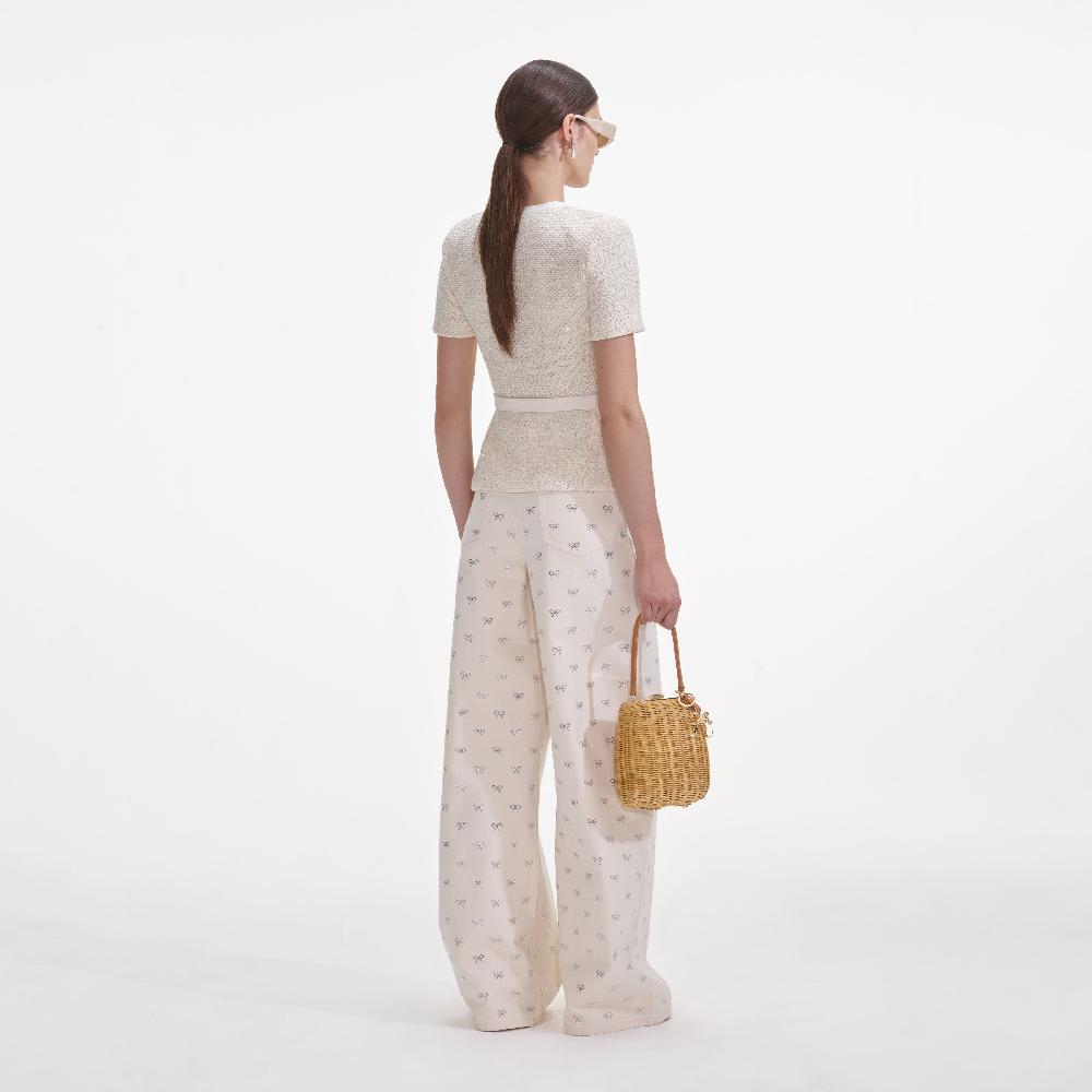 Self Portrait Cream Sequin Knit Top CLOTHING