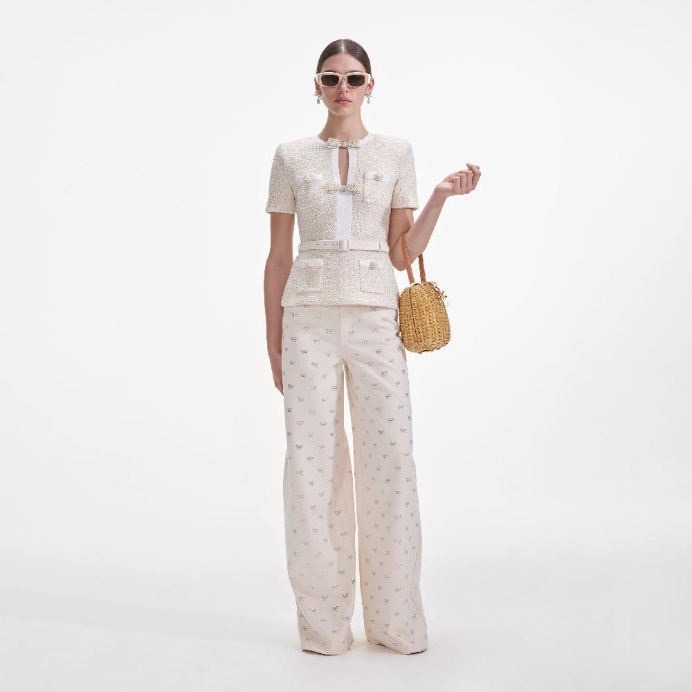 self portrait Cream Sequin Knit Top CLOTHING