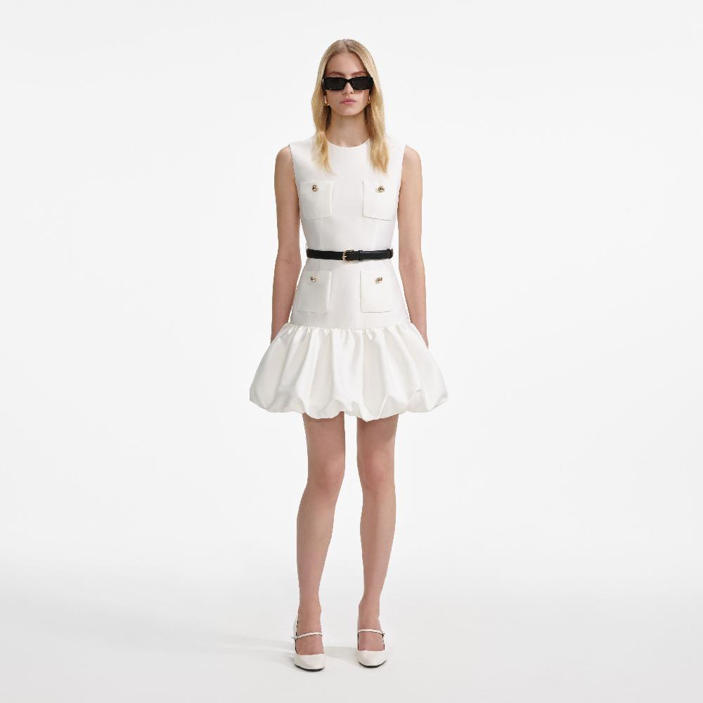 self portrait Cream Taffeta Mini Dress CLOTHING