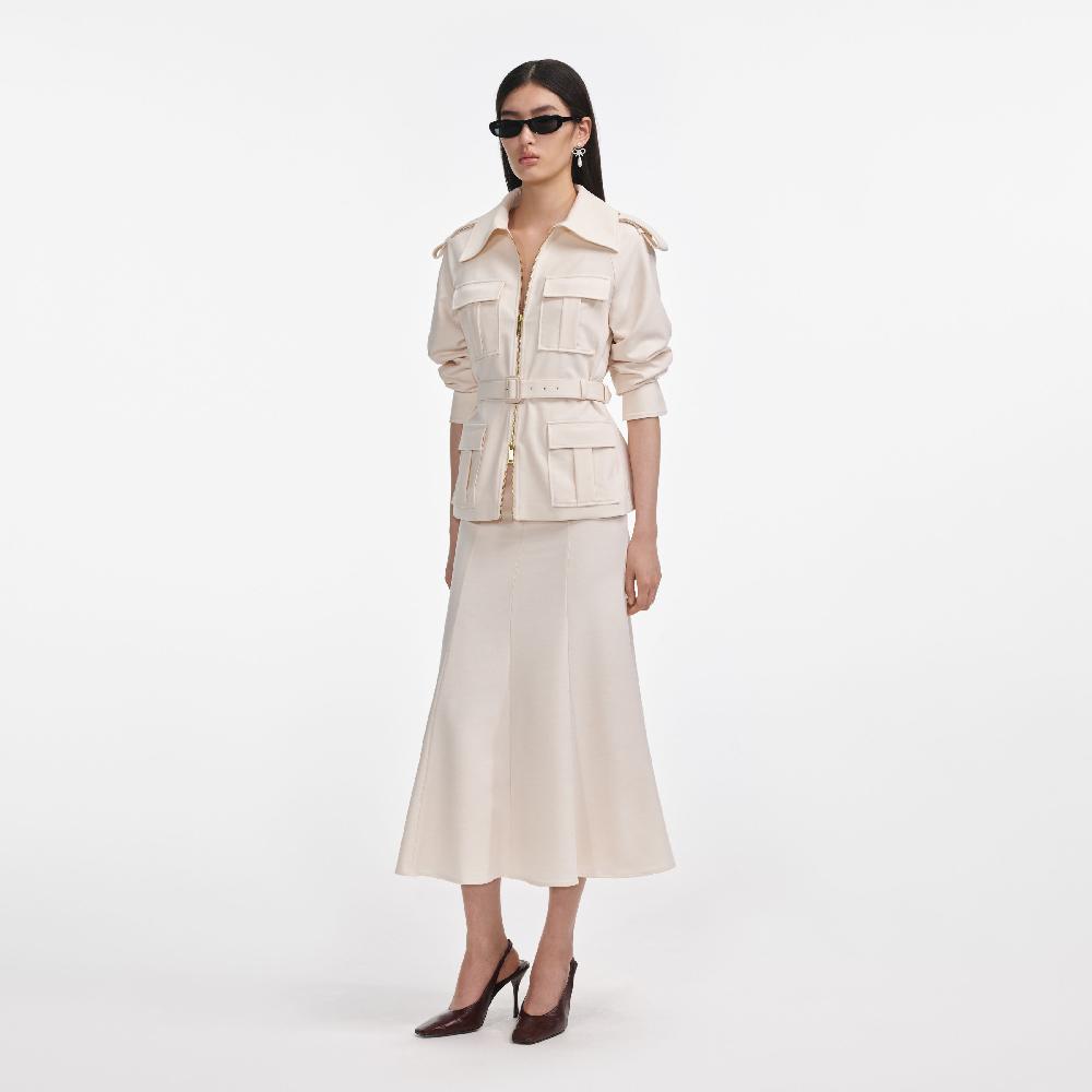 Self Portrait Cream Twill Midi Dress CLOTHING