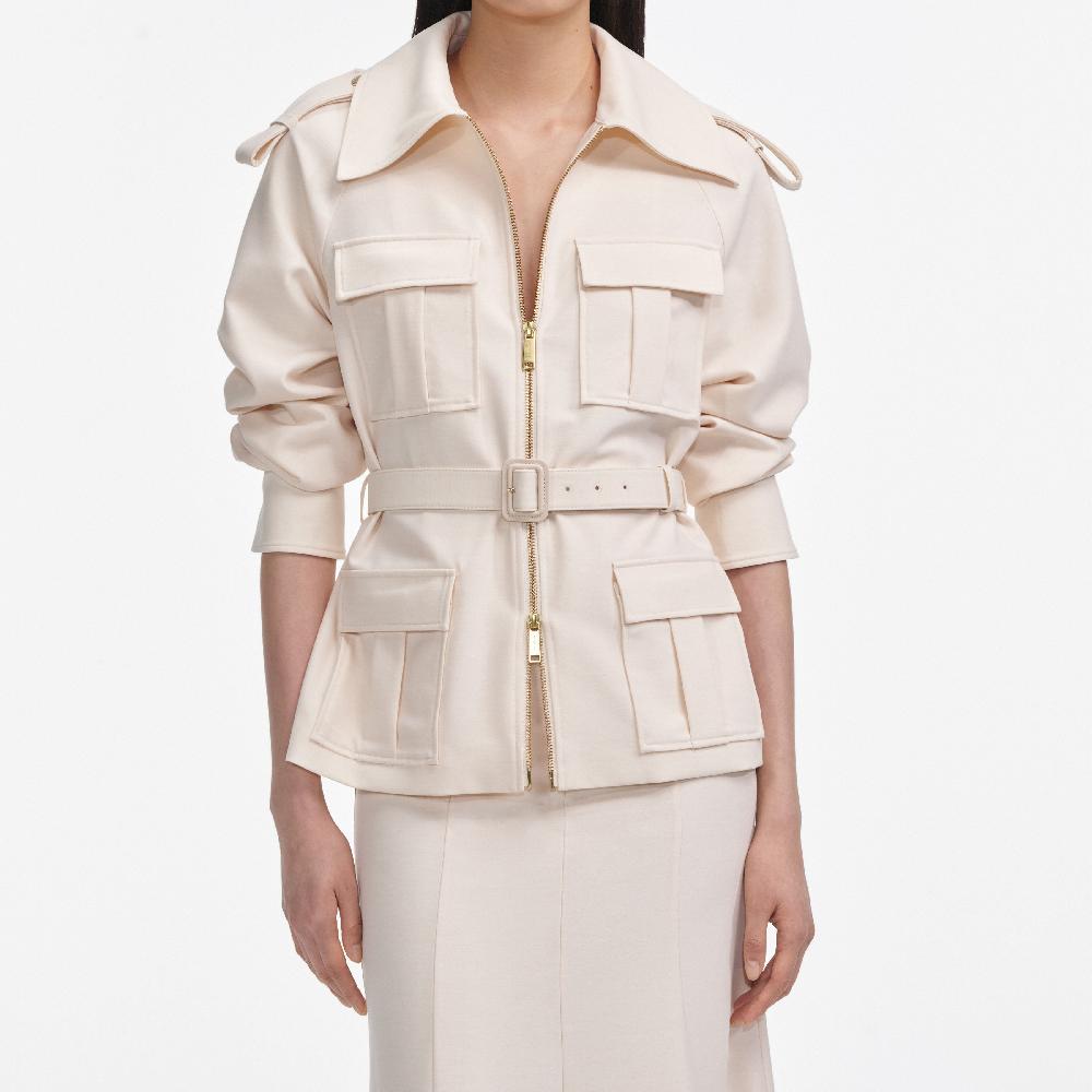 Self Portrait Cream Twill Midi Dress CLOTHING