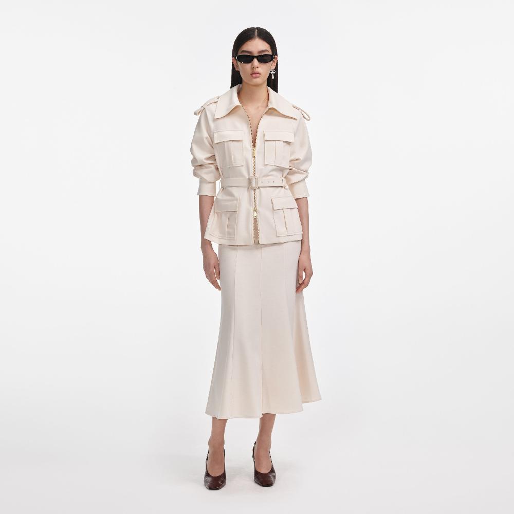 Self Portrait Cream Twill Midi Dress CLOTHING