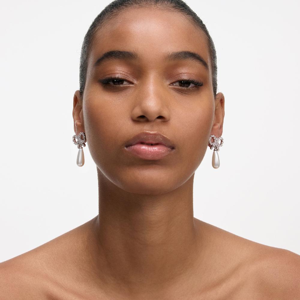 Self Portrait Crystal Bow Pearl Earrings JEWELLERY