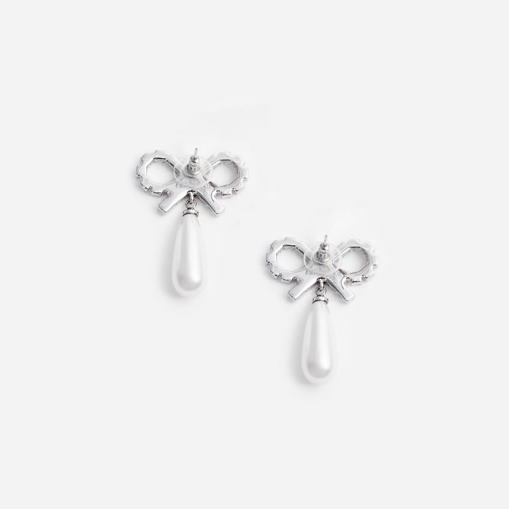 Self Portrait Crystal Bow Pearl Earrings JEWELLERY