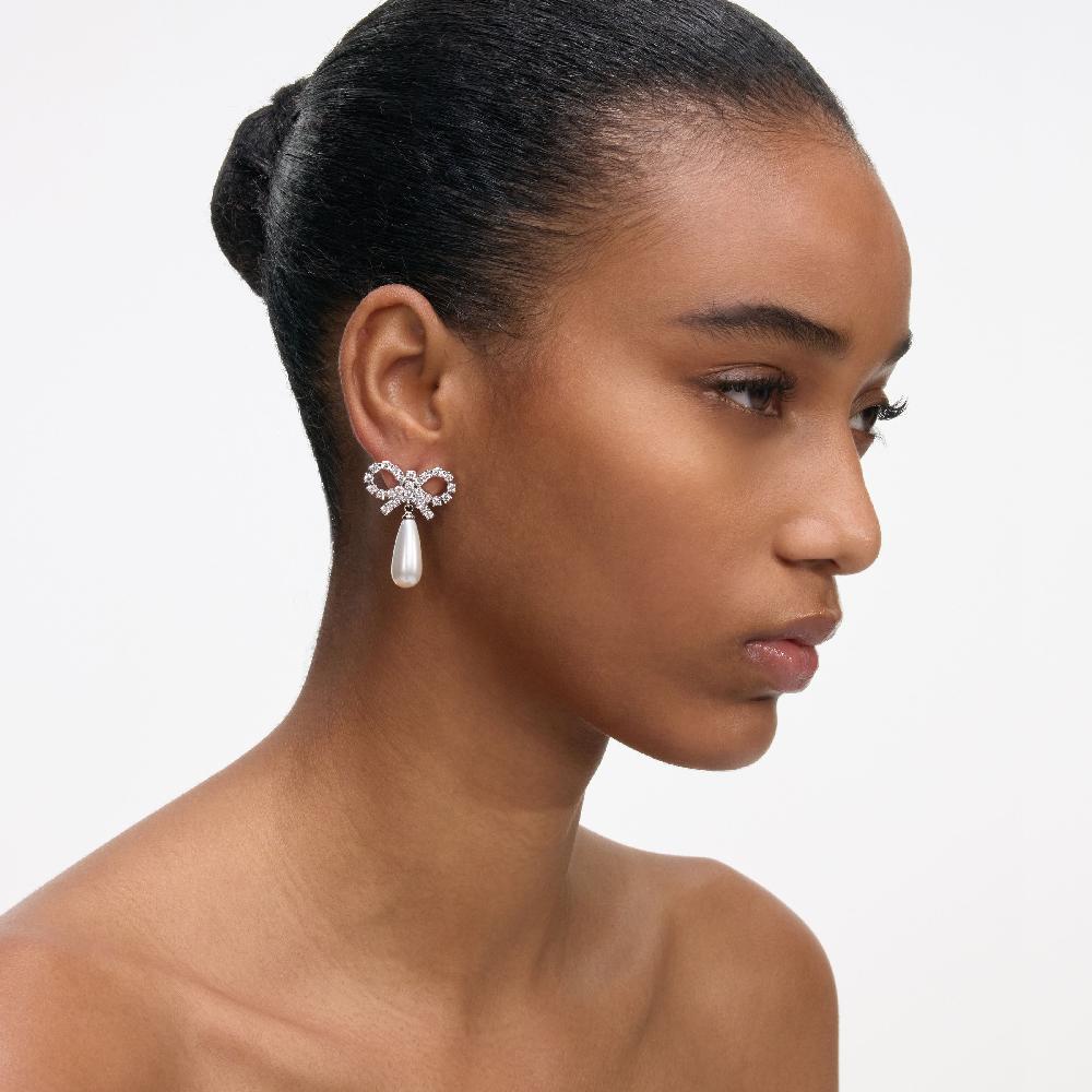 Self Portrait Crystal Bow Pearl Earrings JEWELLERY