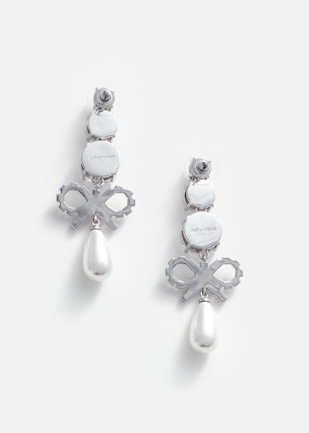 Self Portrait Crystal Bow Pearl Earrings JEWELLERY