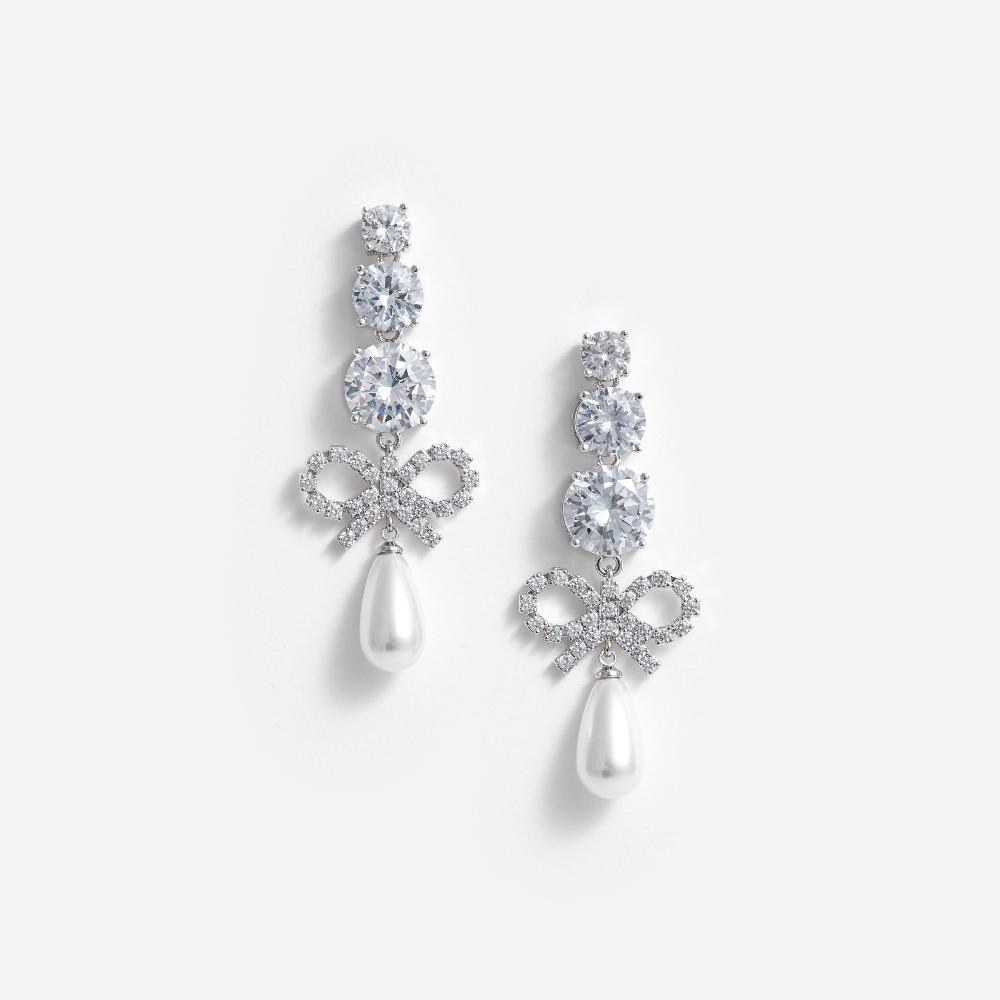 self portrait Crystal Bow Pearl Earrings JEWELLERY