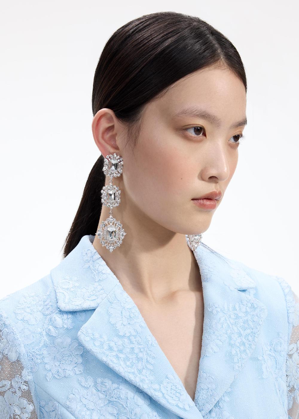 Self Portrait Crystal Tiered Earrings JEWELLERY