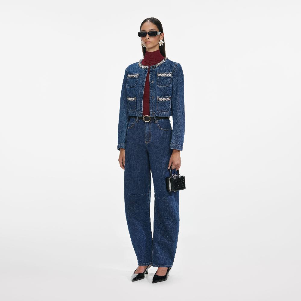 Self Portrait Crystal Trim Denim Jacket CLOTHING