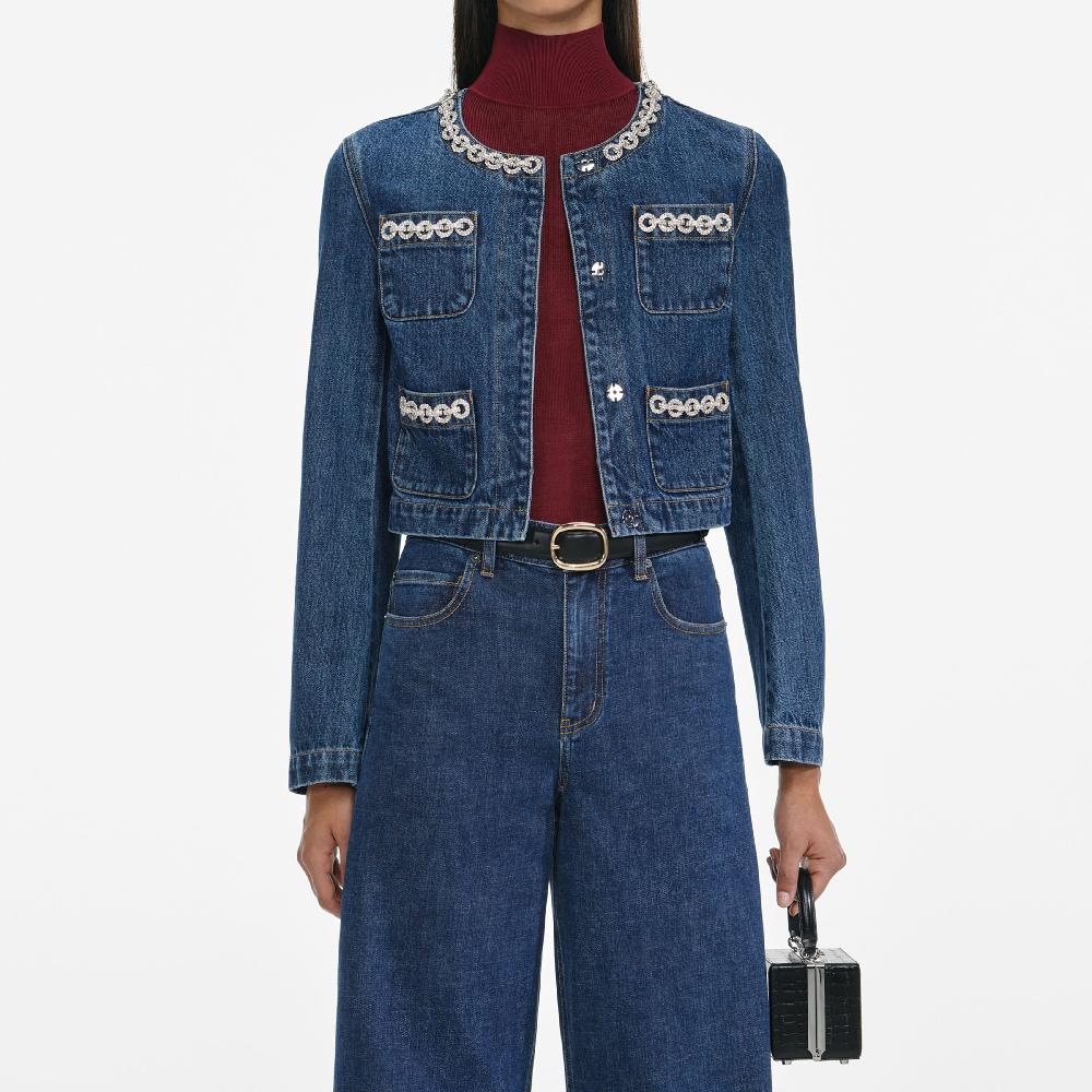 Self Portrait Crystal Trim Denim Jacket CLOTHING