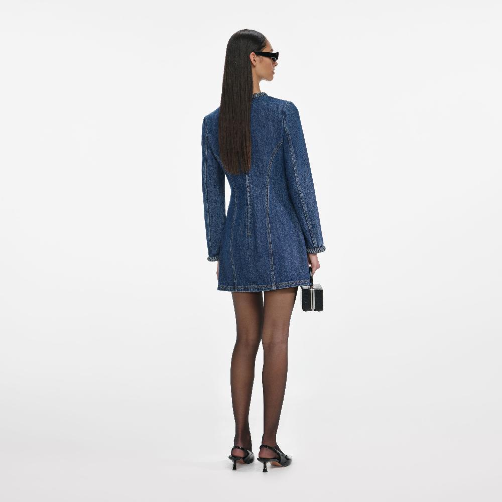 Self Portrait Denim Braided Mini Dress CLOTHING