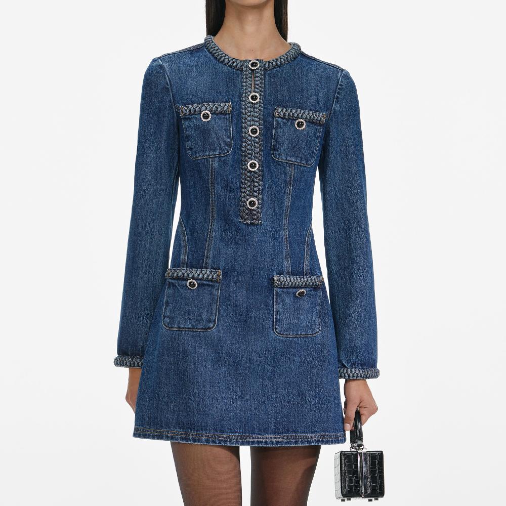 Self Portrait Denim Braided Mini Dress CLOTHING