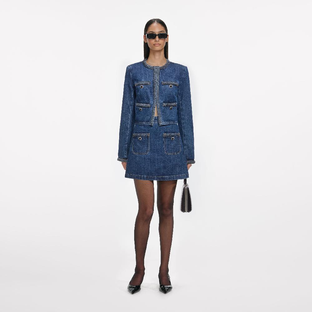 self portrait Denim Braided Mini Skirt CLOTHING