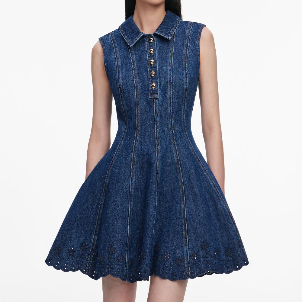 Self Portrait Denim Broderie Mini Dress CLOTHING