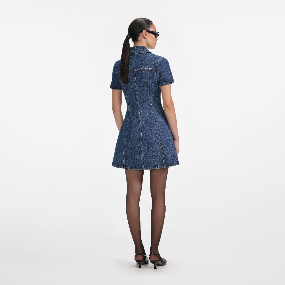 Self Portrait Denim Collared Mini Dress CLOTHING