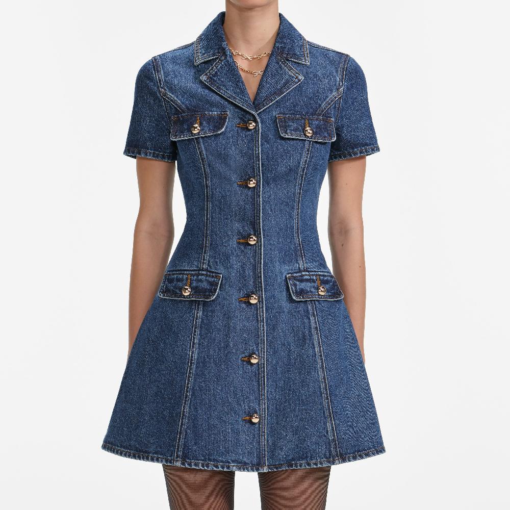 Self Portrait Denim Collared Mini Dress CLOTHING