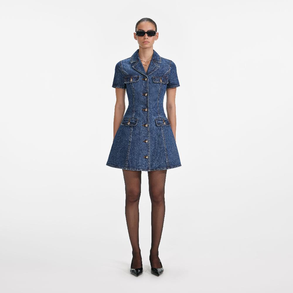self portrait Denim Collared Mini Dress CLOTHING