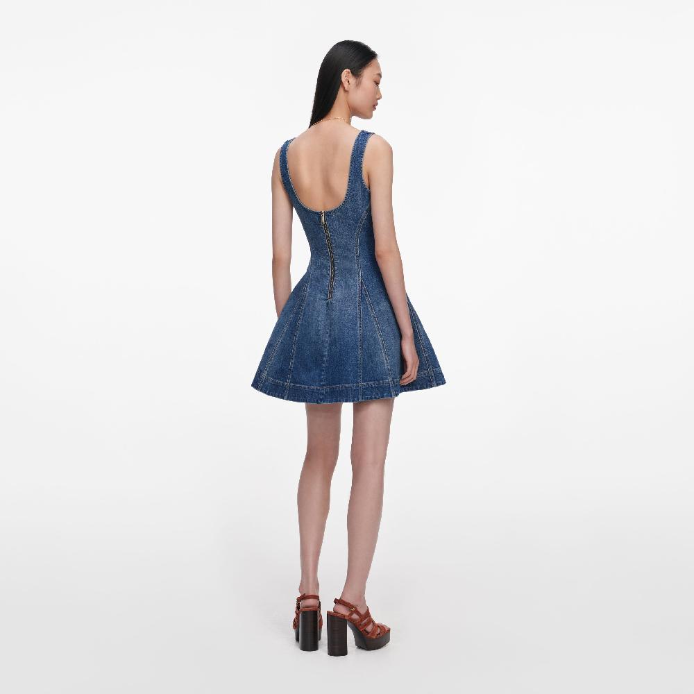 Self Portrait Denim Flared Mini Dress CLOTHING