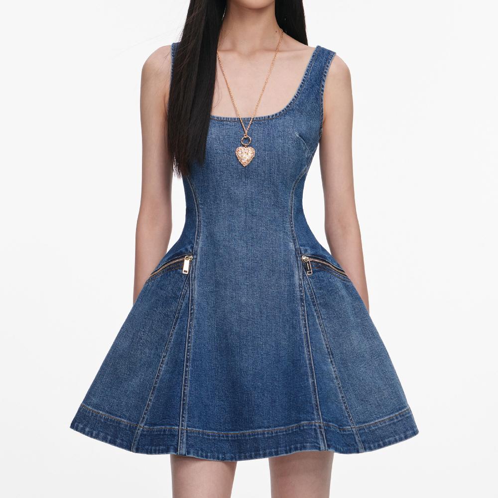 Self Portrait Denim Flared Mini Dress CLOTHING
