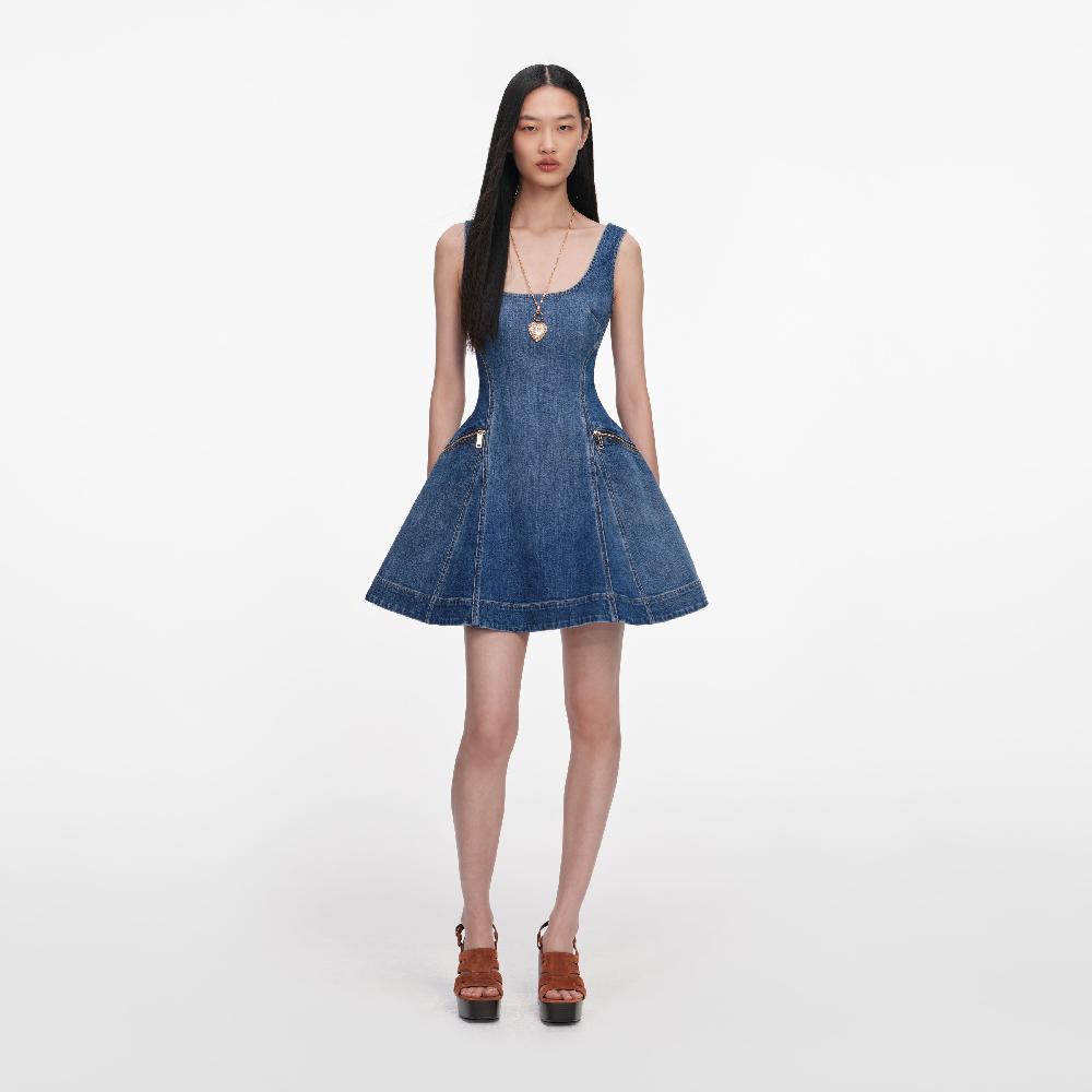 self portrait Denim Flared Mini Dress CLOTHING