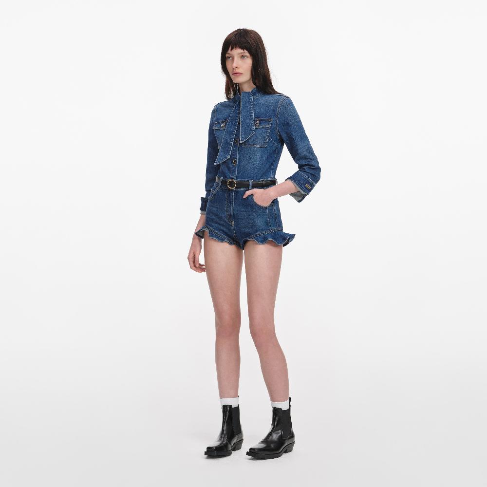 Self Portrait Denim Frill Playsuit CLOTHING