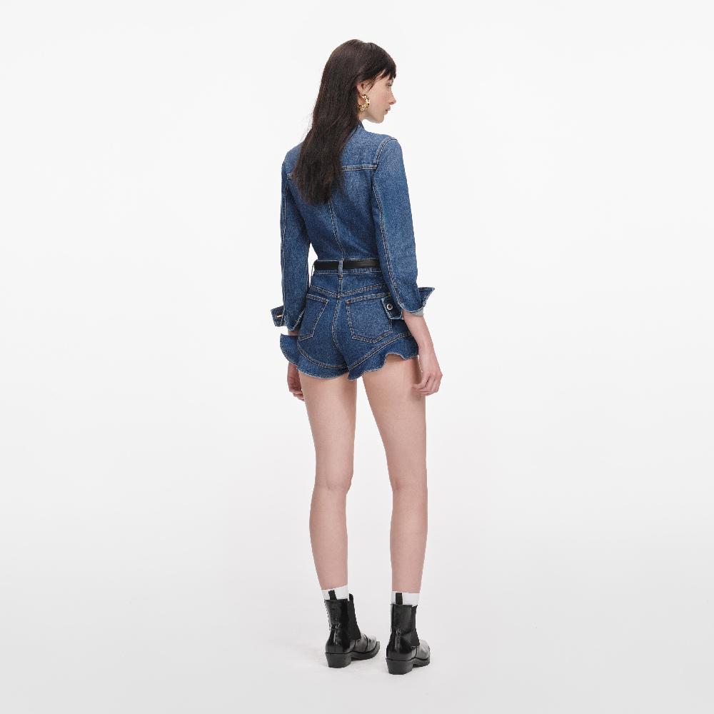 Self Portrait Denim Frill Playsuit CLOTHING