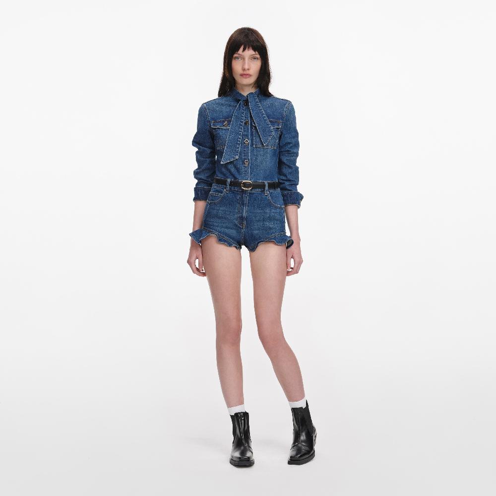 Self Portrait Denim Frill Playsuit CLOTHING