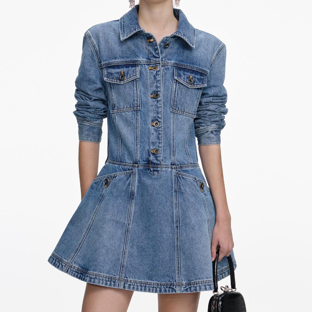 Self Portrait Denim Mini Shirt Dress CLOTHING