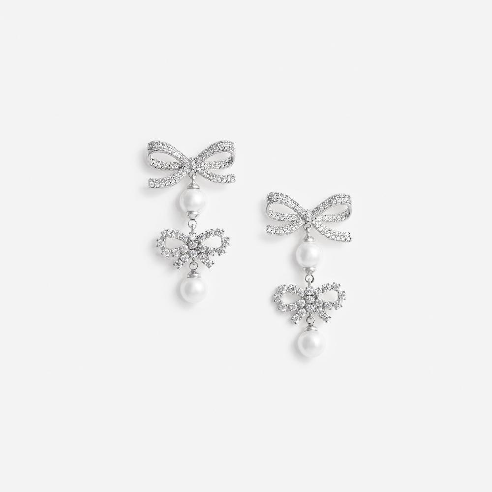 self portrait Double Bow Pearl Earrings JEWELLERY