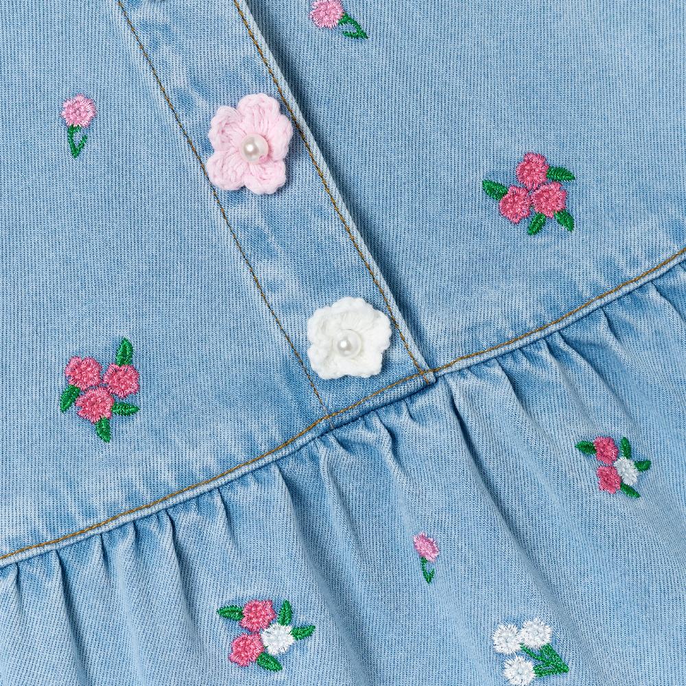 Self Portrait Flower Denim Embroidered Dress KIDS