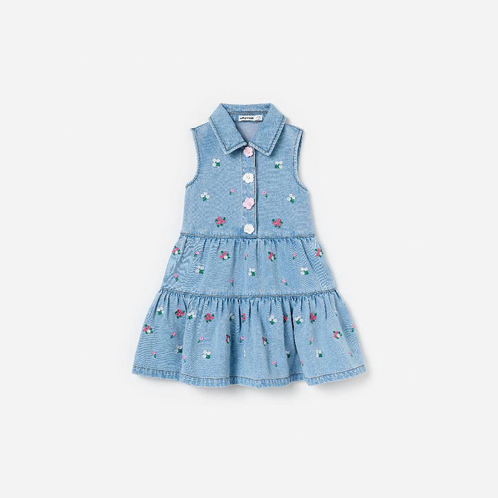 self portrait Flower Denim Embroidered Dress KIDS