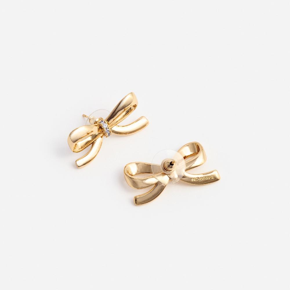 Self Portrait Gold Bow Earrings JEWELLERY