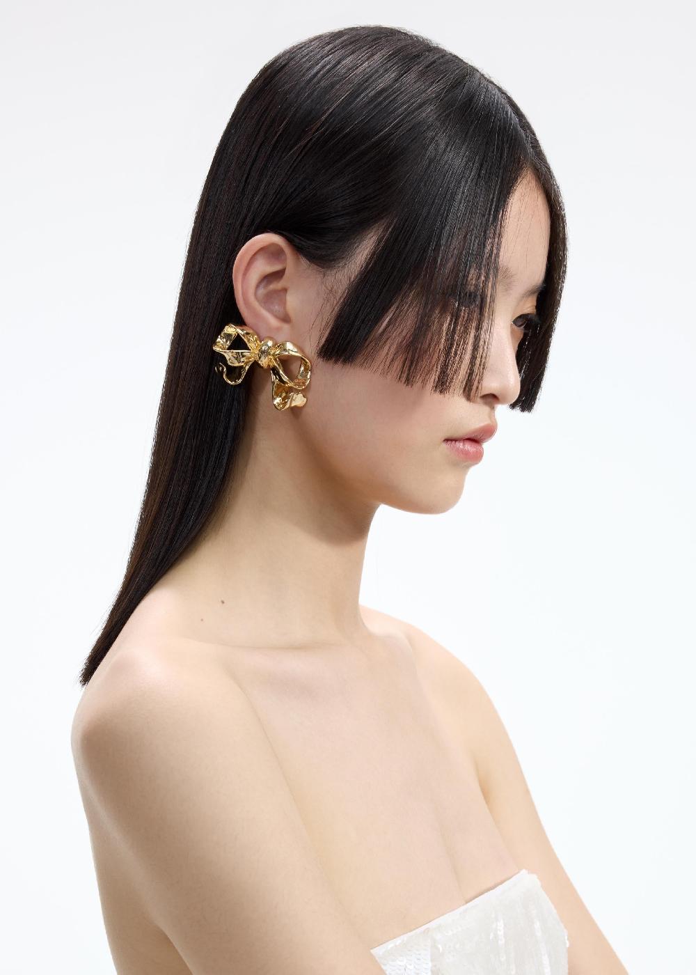 Self Portrait Gold Bow Earrings JEWELLERY