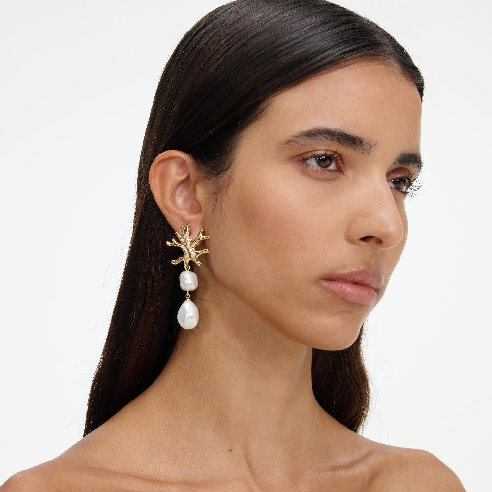 Self Portrait Gold Coral Pearl Earrings JEWELLERY