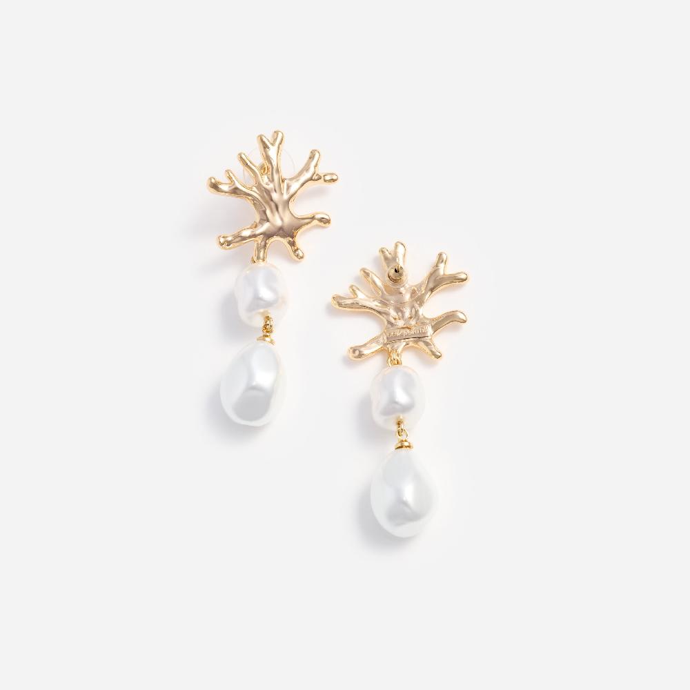 Self Portrait Gold Coral Pearl Earrings JEWELLERY