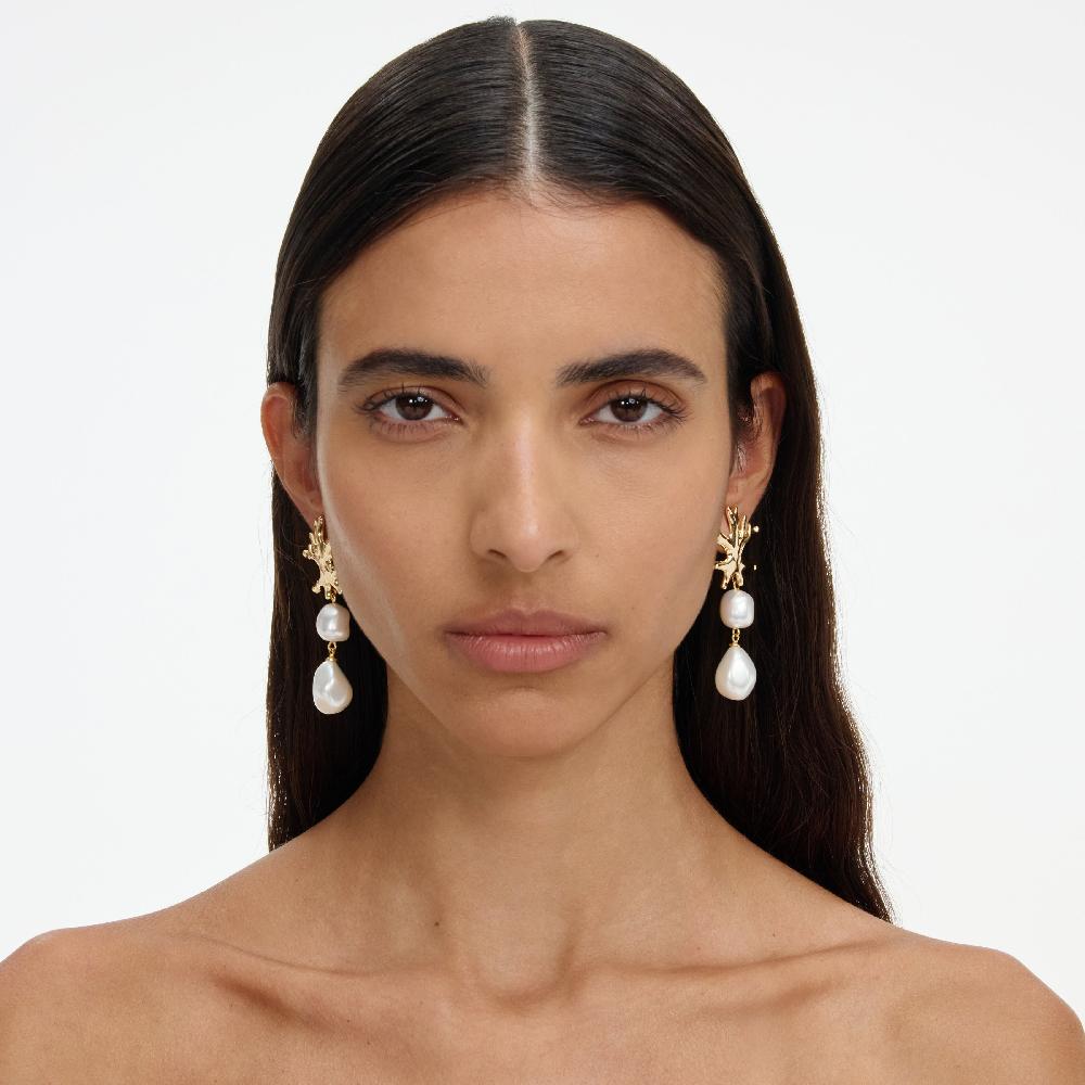 Self Portrait Gold Coral Pearl Earrings JEWELLERY