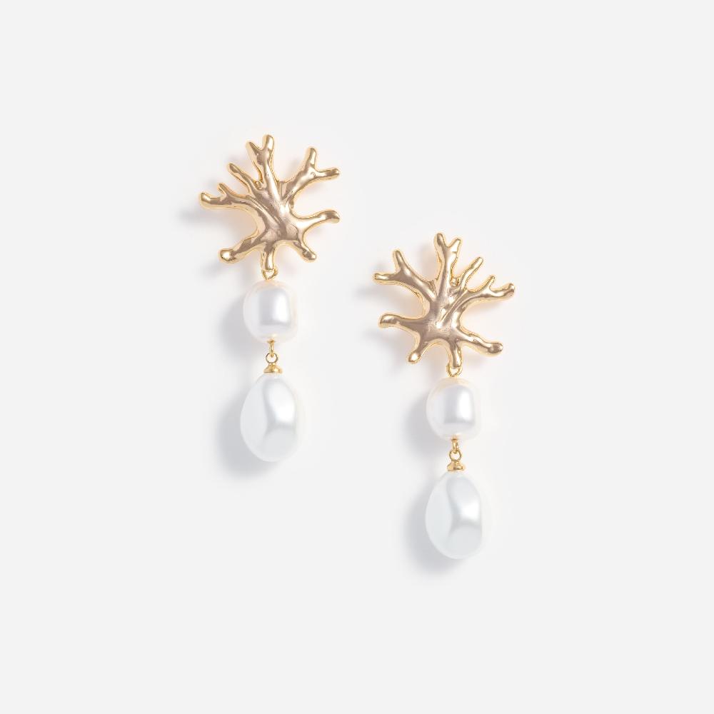 self portrait Gold Coral Pearl Earrings JEWELLERY