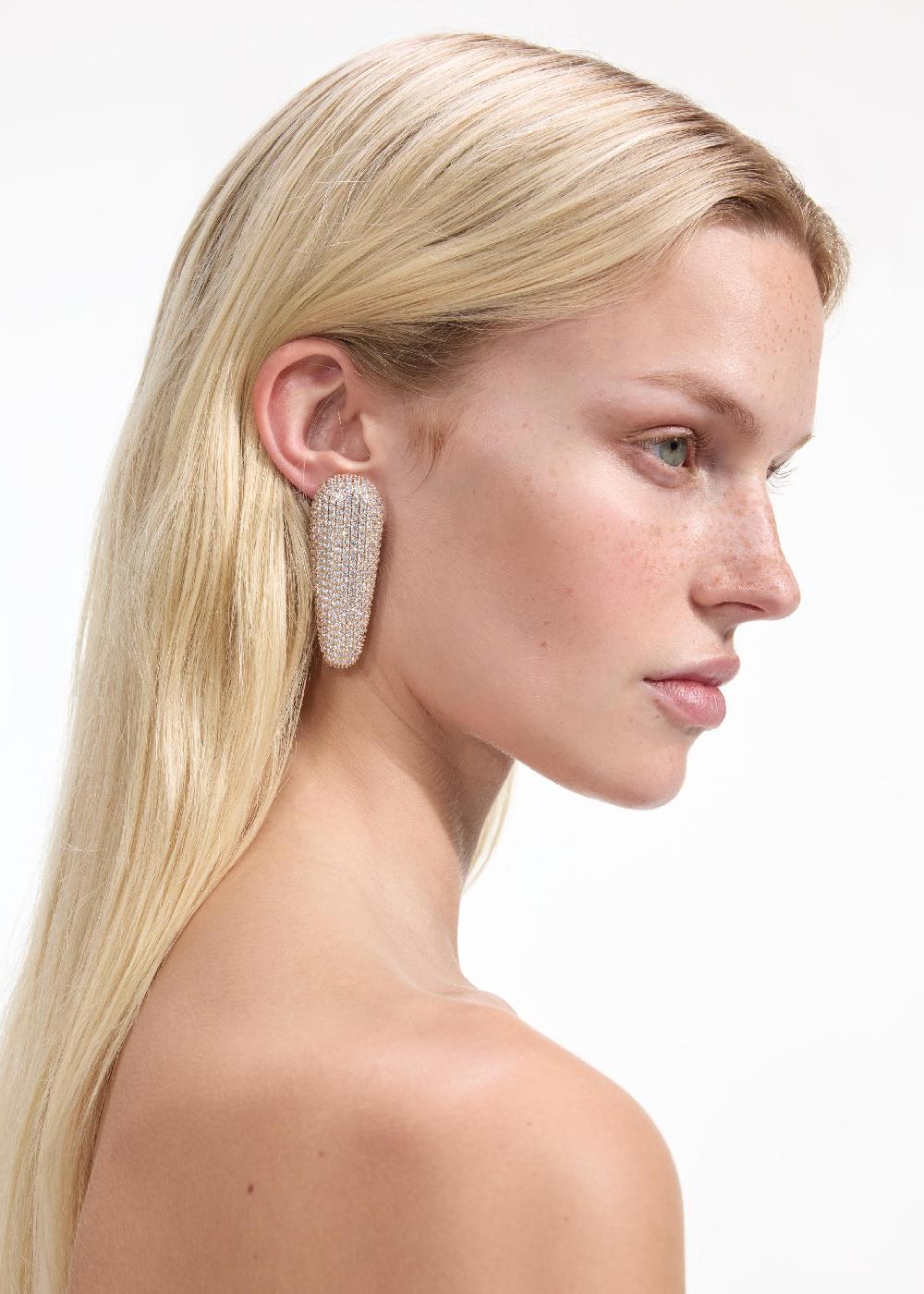 Self Portrait Gold Crystal Bar Earrings JEWELLERY