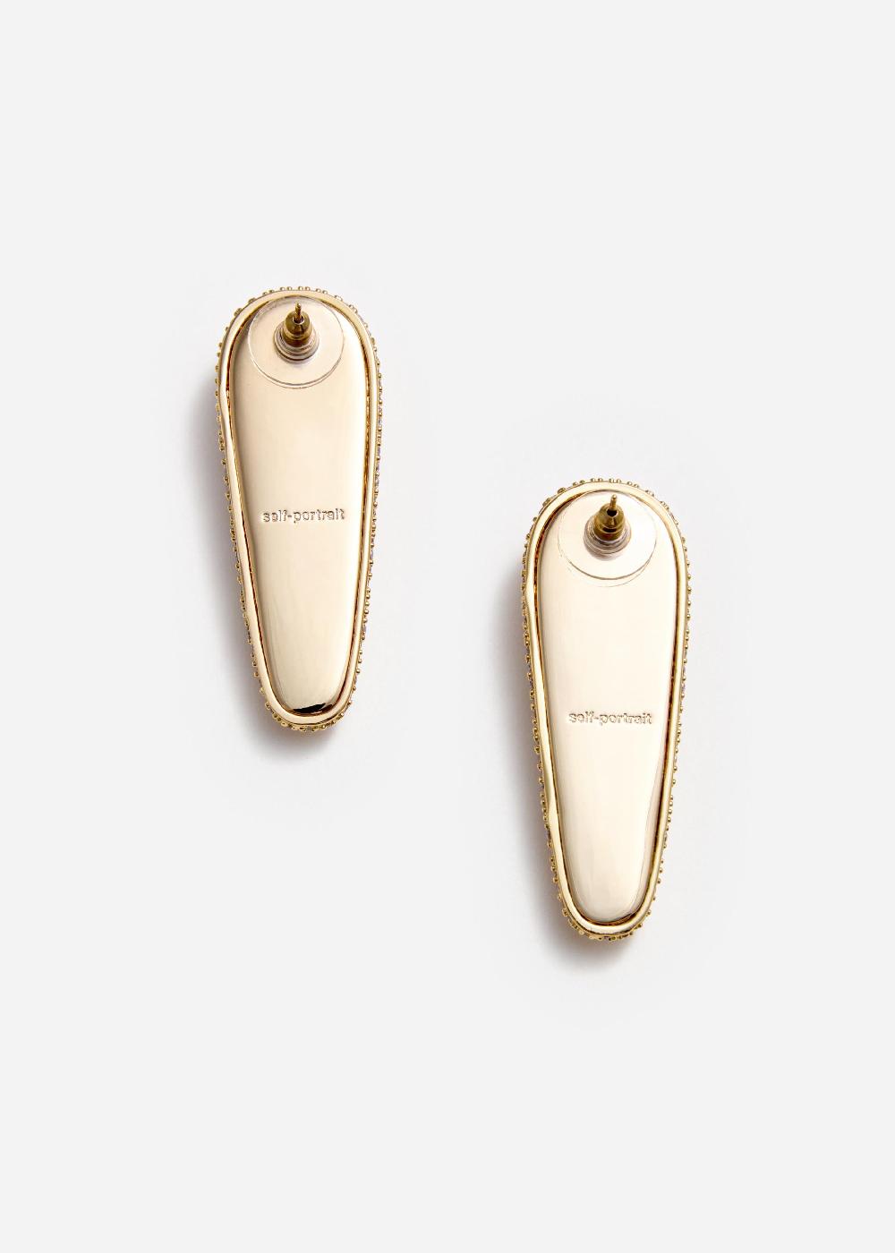 Self Portrait Gold Crystal Bar Earrings JEWELLERY