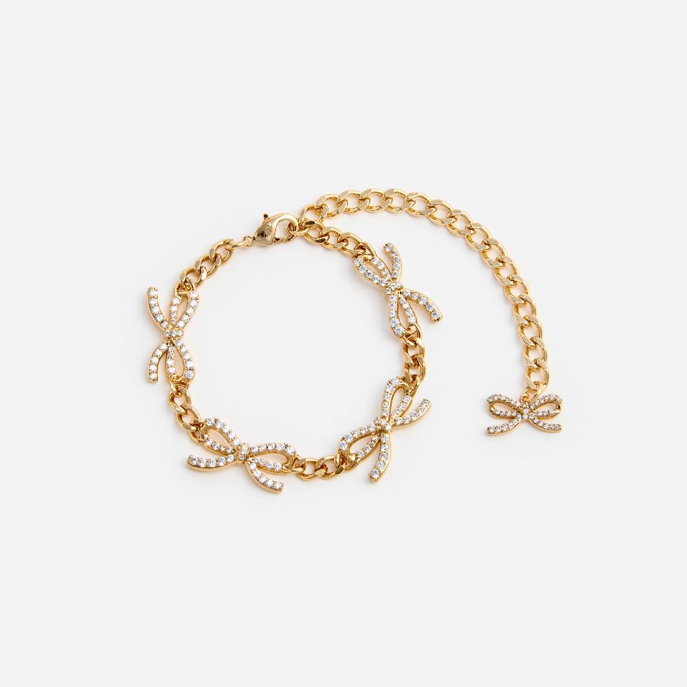 self portrait Gold Crystal Bow Bracelet JEWELLERY