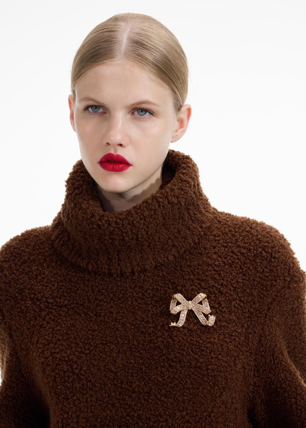 Self Portrait Gold Crystal Bow Brooch JEWELLERY