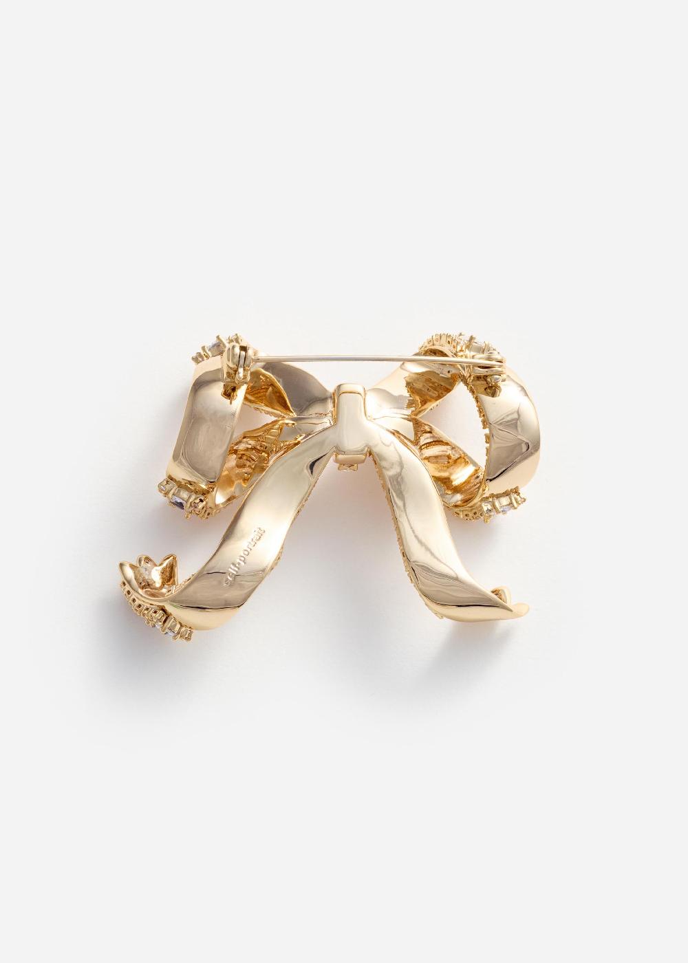 Self Portrait Gold Crystal Bow Brooch JEWELLERY