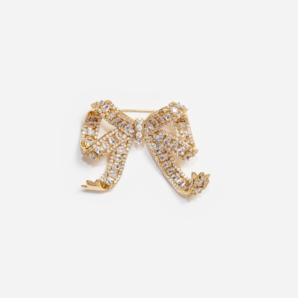 self portrait Gold Crystal Bow Brooch JEWELLERY