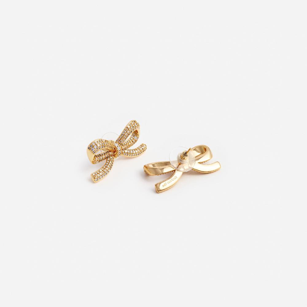 Self Portrait Gold Crystal Bow Earrings JEWELLERY