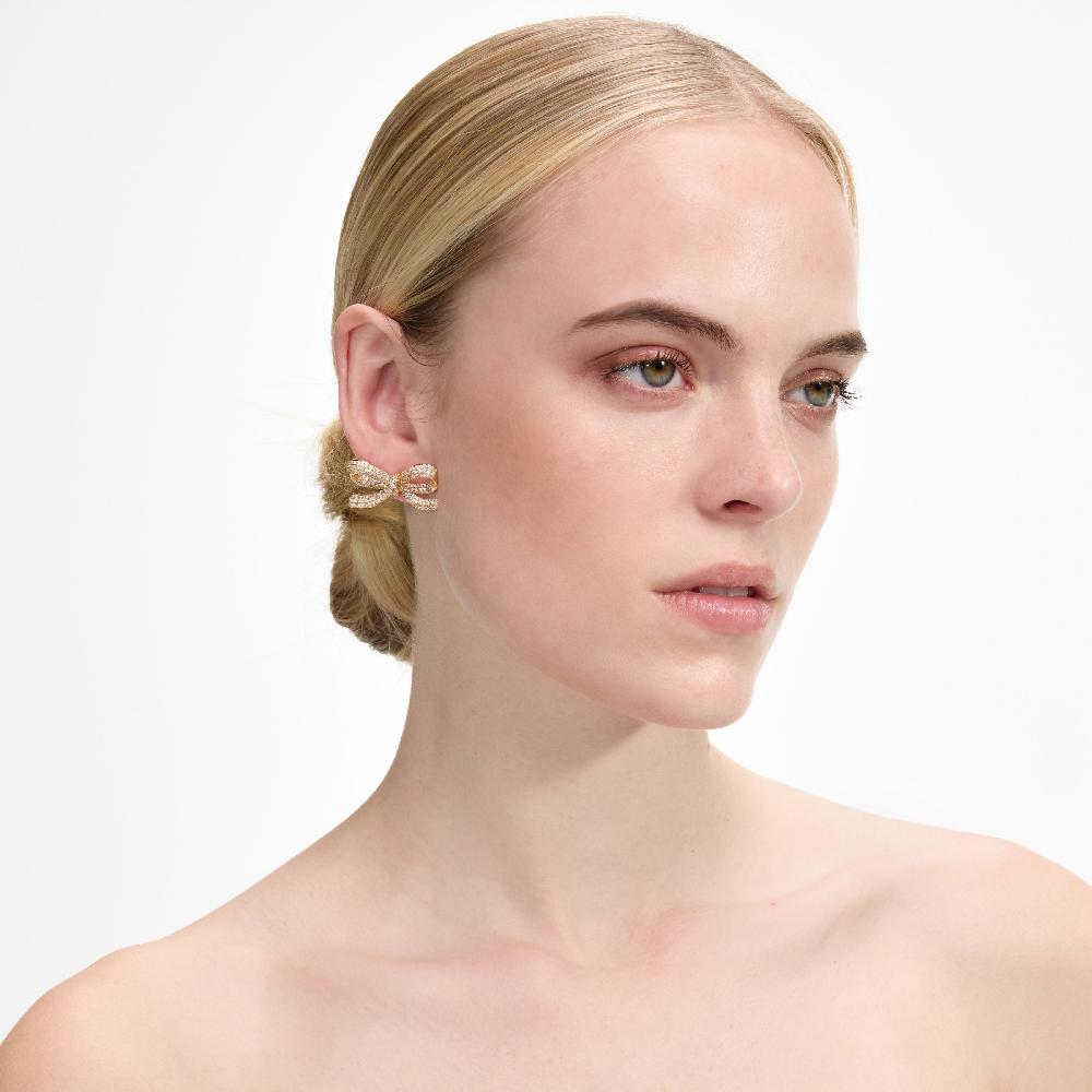 Self Portrait Gold Crystal Bow Earrings JEWELLERY