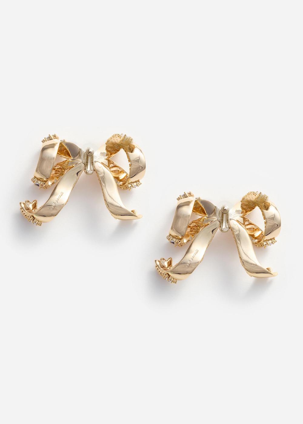 Self Portrait Gold Crystal Bow Earrings JEWELLERY