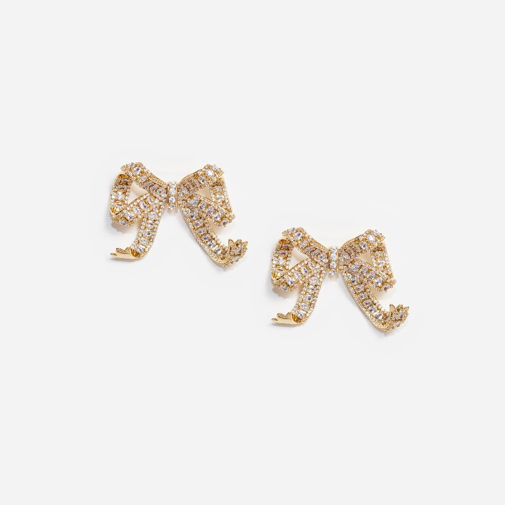 self portrait Gold Crystal Bow Earrings JEWELLERY