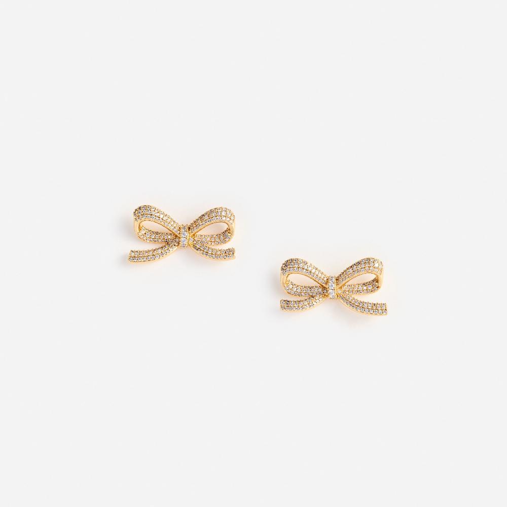 self portrait Gold Crystal Bow Earrings JEWELLERY