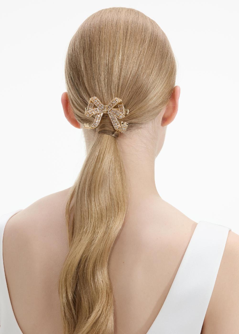 Self Portrait Gold Crystal Bow Hair Clip JEWELLERY